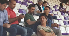 Gálvez, Alfonso y Miralles en Pucela durante el último partido de la pasada temporada.